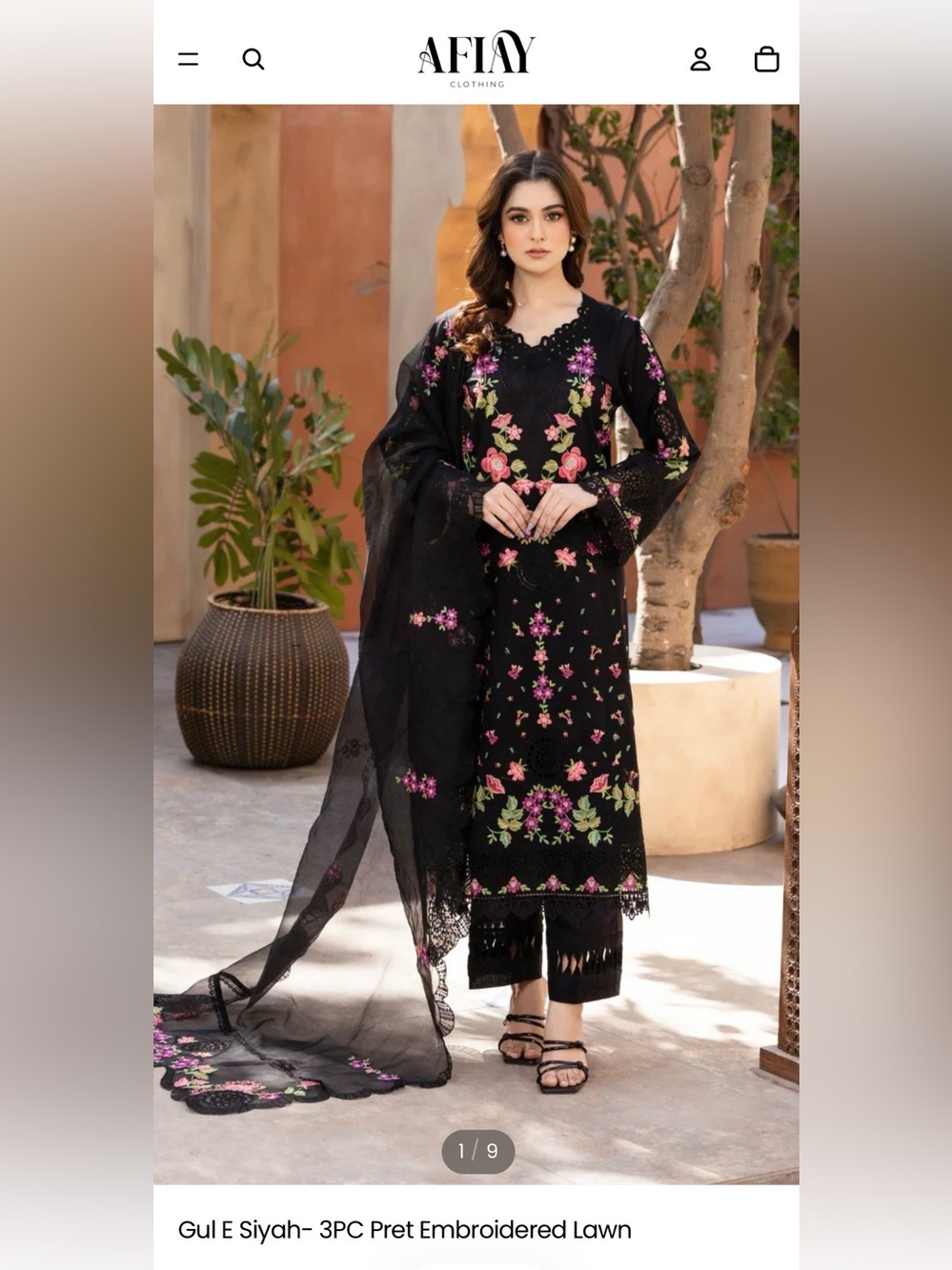 Pakistani Black Floral Embroidered Lawn Suit